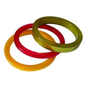 Vintage 70s Lucite Bangle Lot - Red, Yellow, And Green